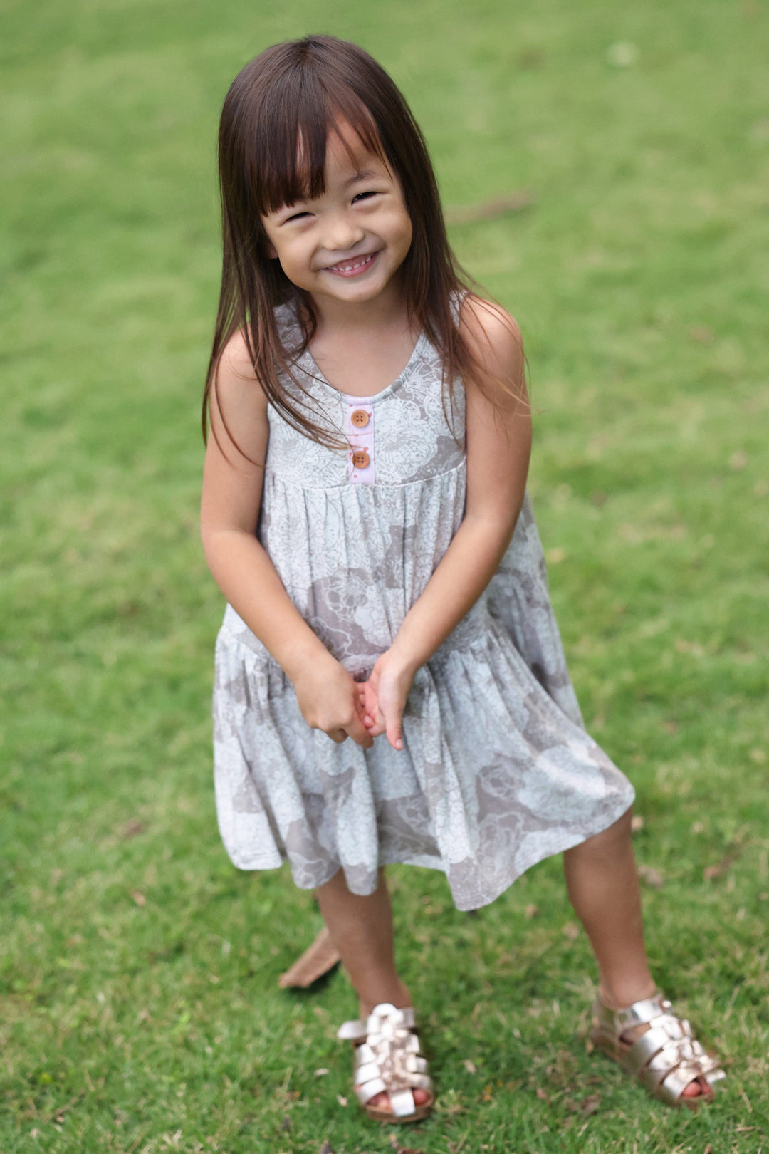 Cinnamongirl.com GIRLS DRESS Lil Yaya Taupe Peony Dress