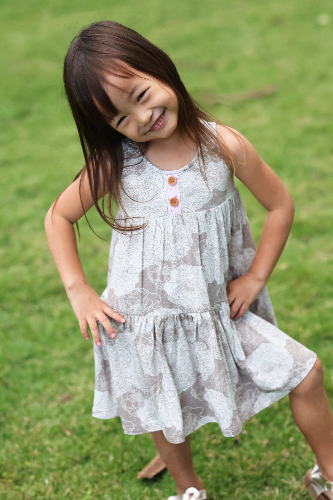 Cinnamongirl.com GIRLS DRESS Lil Yaya Taupe Peony Dress