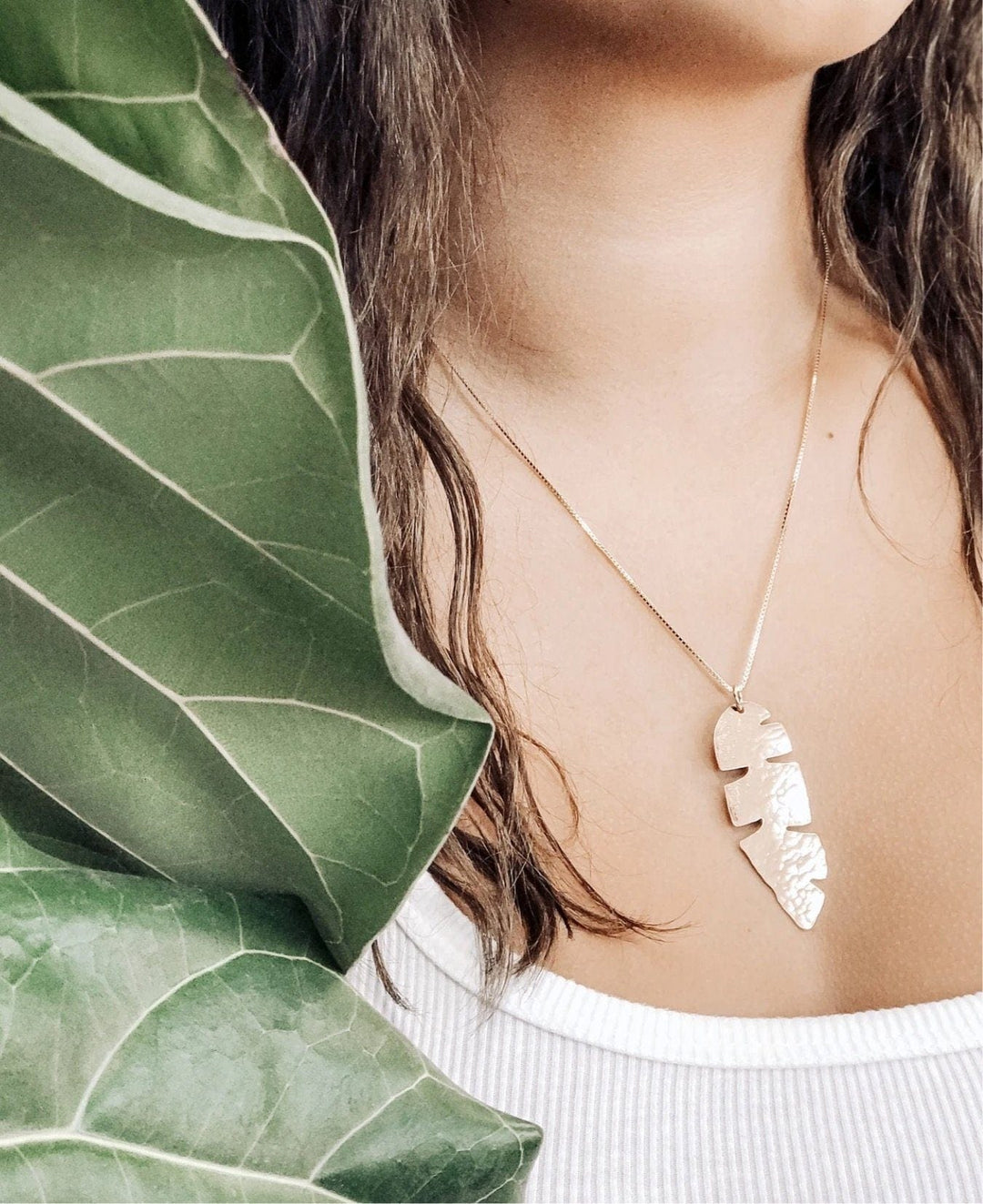 Lotus Neclace Hammered Banana Leaf 14kt gold filled Necklace