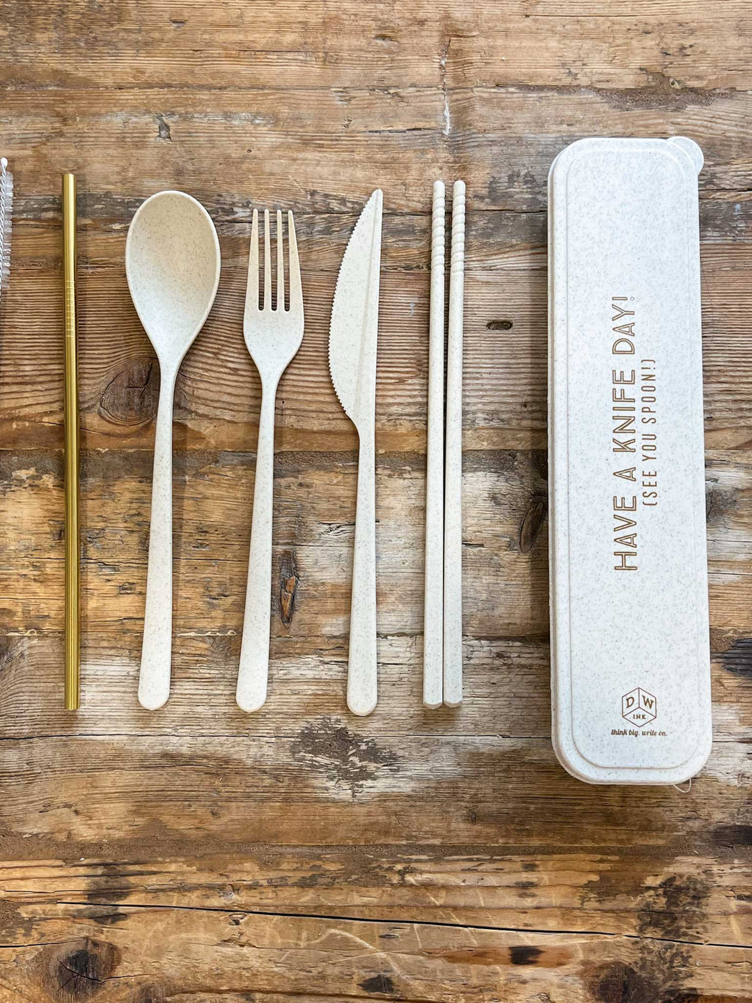 Cinnamongirl.com Reusable Flatware Set in I"Have a Knife Day" Ivory