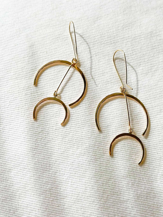 Lotus Earrings Double Moon 14kt gold Filled Earrings