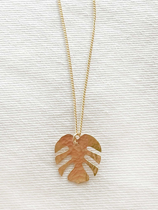 Lotus Necklace Hammered Monstera Leaf 14kt gold filled Necklace
