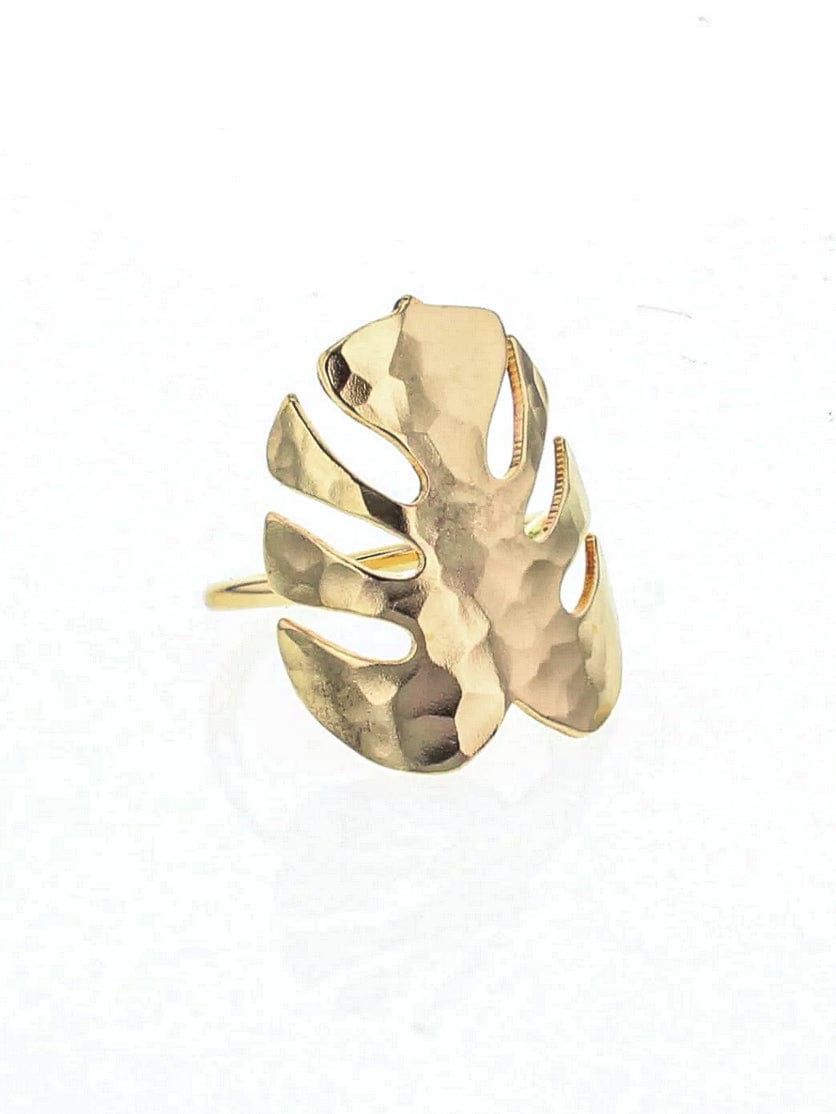 Lotus Ring Hammered Monstera Leaf 14kt gold filled Ring